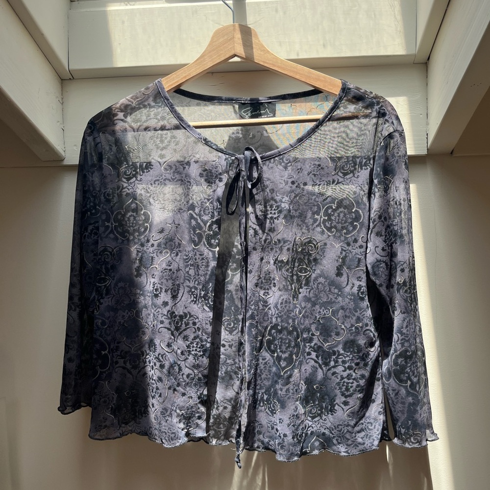 Vintage Mesh Tie Front Cardigan Shrug